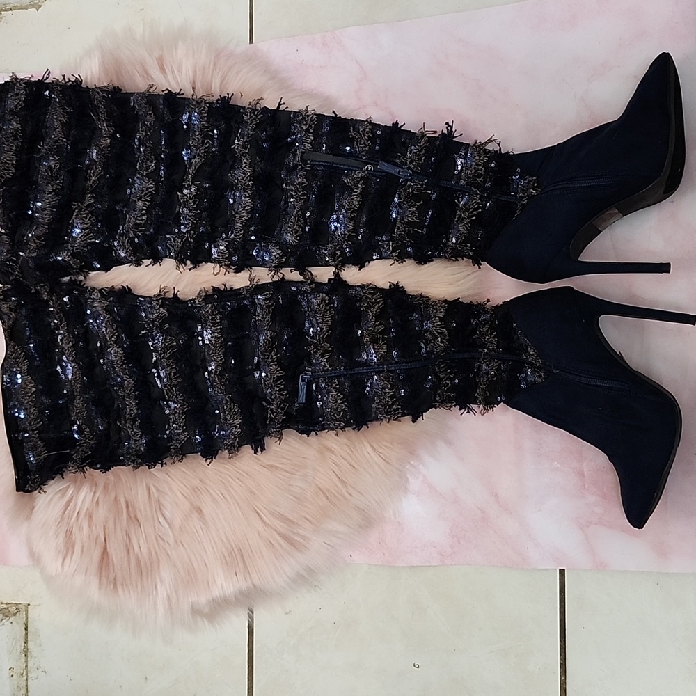 Brand New Elegant Collection Thigh High Fringe & Sequin Stiletto Boots-7